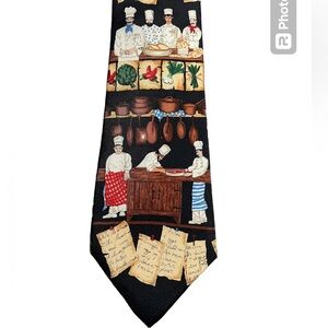 ALYNN "Kiss the Cook" Necktie Silk Black/Brown Chef Rustic Kitchen Print Novelty